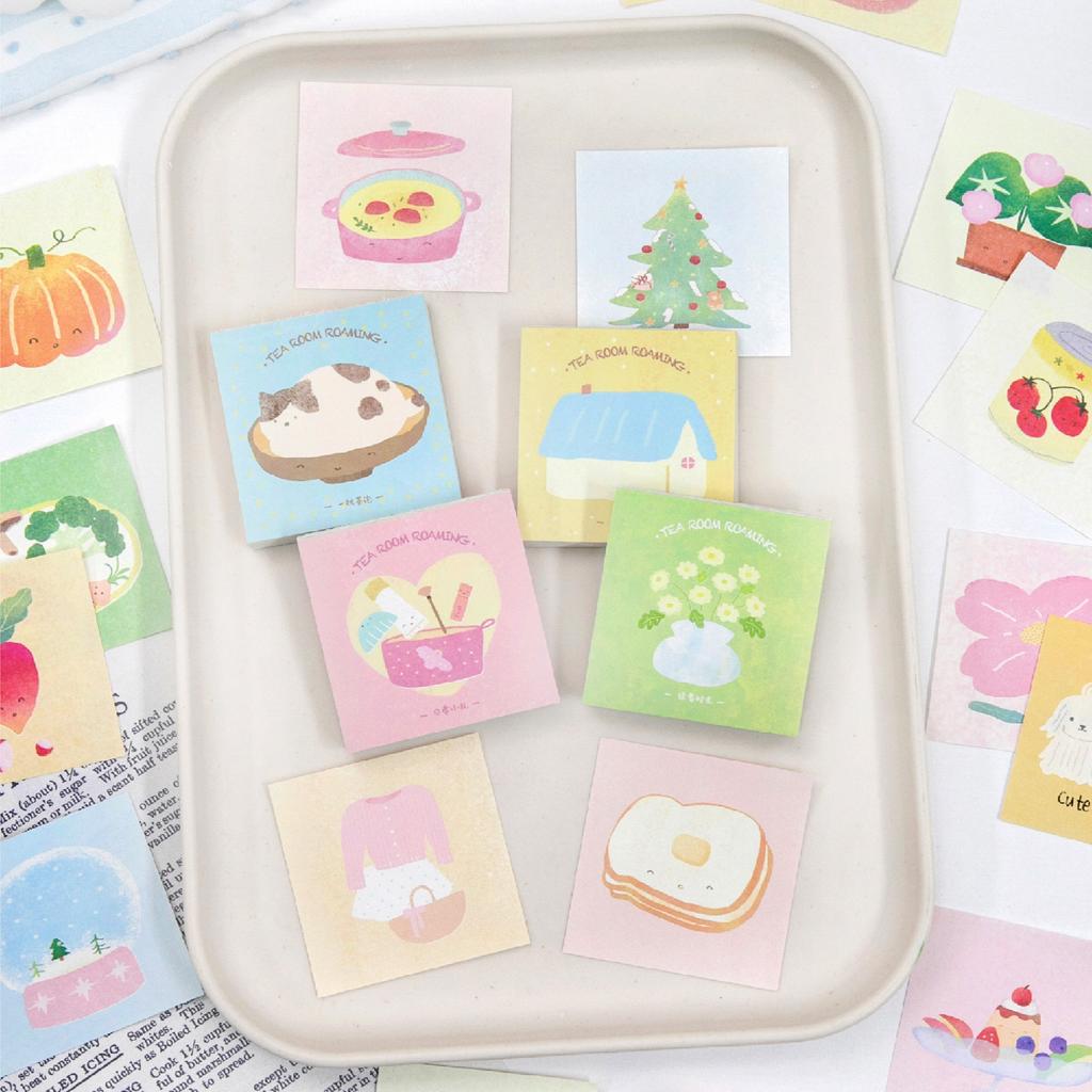 50sheets Tea Room Roaming Series Kawaii Cartoon Small Pattern Memo Paper DIY Handmade Scrapbook Aesthetic Craft Paper