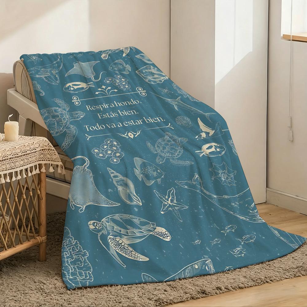 1pc Shark Print Throw Lightweight 240g Flannel Blanket Soft Skin-friendly for Summer Cooling