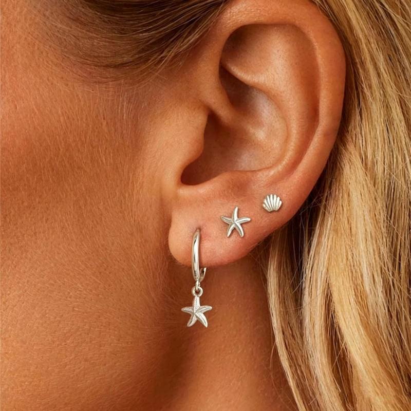 3Pcs/Set Bohemian Metal Starfish Shell Pendant Earrings Set for Women Fashion Gold Color Geometric Earring Beach Party Jewelry