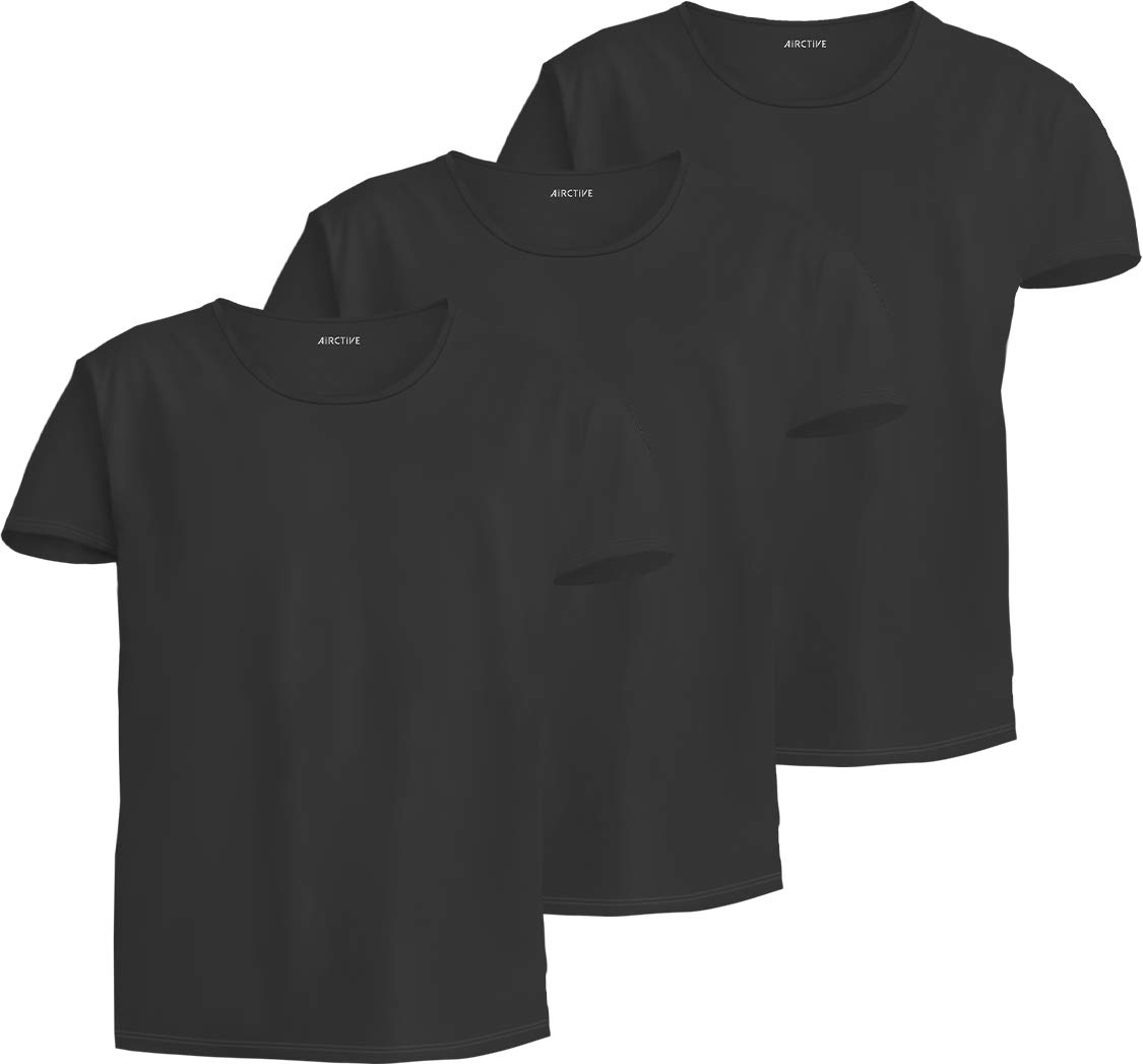 

Exclusive AIRCTIVE Crew Neck Inner Shirts for Teijin Frontier Active Size M fun. [Amazon Brand] T-Shirts (3-Pack) Men, Planning, Series, Black, чёрный