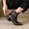 Fashion Women Pointed Thick Ankle Boots  Winter Comfortable Soft Leather Short Boots Woman Fashion Solid Color Slip On Botas Mujer