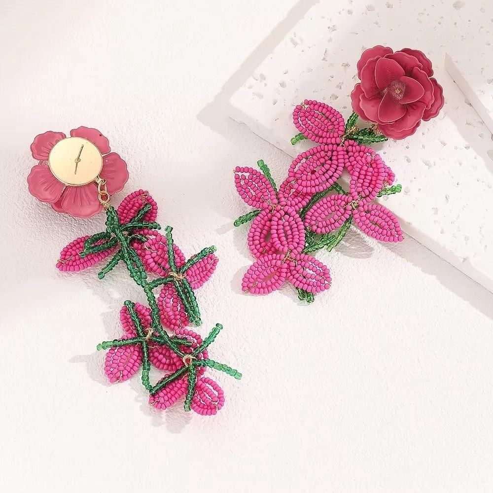 Exaggerated Flower Tassel Earrings Bead Long Tassel Earrings New Drop Earrings  Ear Jewelry