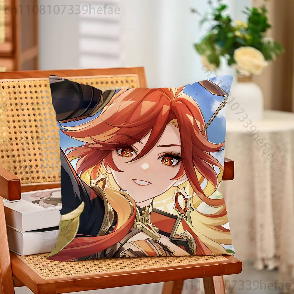 Genshin Impact Mavuika Throw Pillow Case For 45x45cm55x55cm30x30cm For Home Bedroom Decoration And Protector