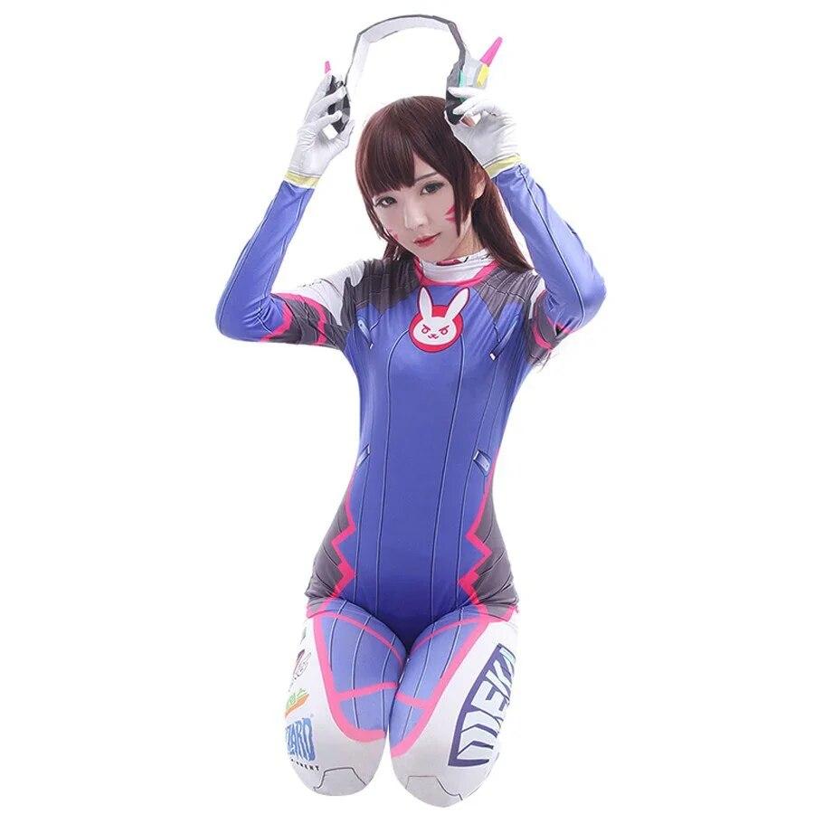Anime Donna Tuta Collant Dva Cosplay Costume Gioco Zentai Parrucca Cosplay Puntelli Cuffia Tuta D.Va Cos Festa Costumi di Halloween