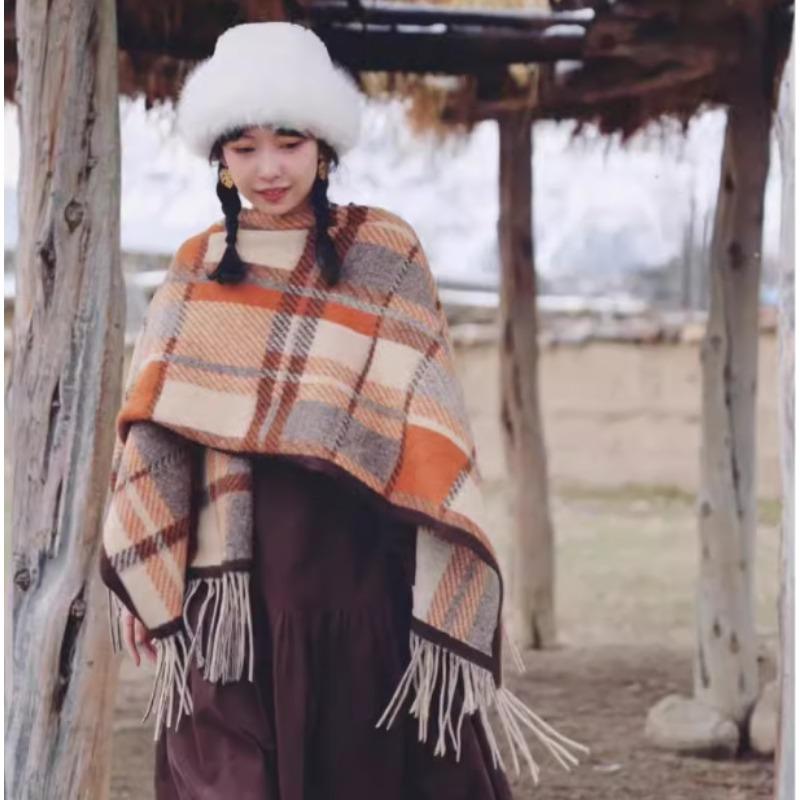 Ethnic Style Fringed Cape Jacket Women'S Shawl Scarf Travel Scarf