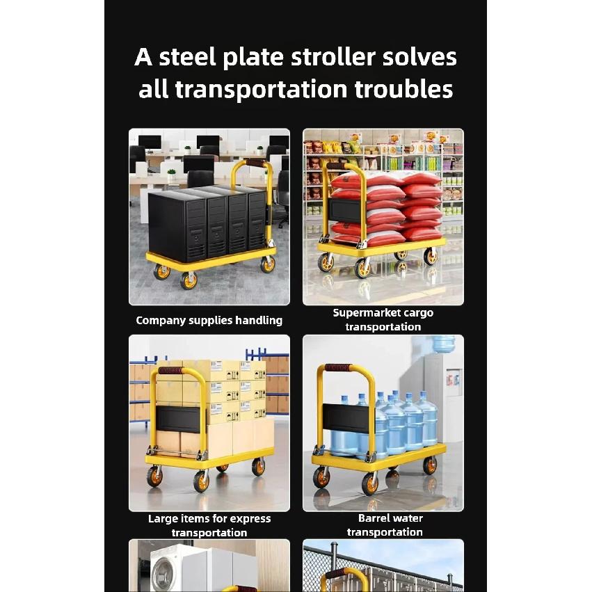 Stable Folding Handcart, Small Cargo Cart, Warehouse Trailer, Portable Four-wheel Silent Shopping Cart, Handling Flatbed Truck