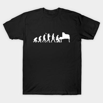 Men Black Print T-shirt Piano Evolution No-Cut Transfer Paper Print Cotton Tshirt