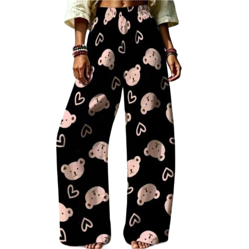 Women's Digital Print High Waist Wide Leg Pants with Polka Dot and Striped Pattern, Loose Casual Fit