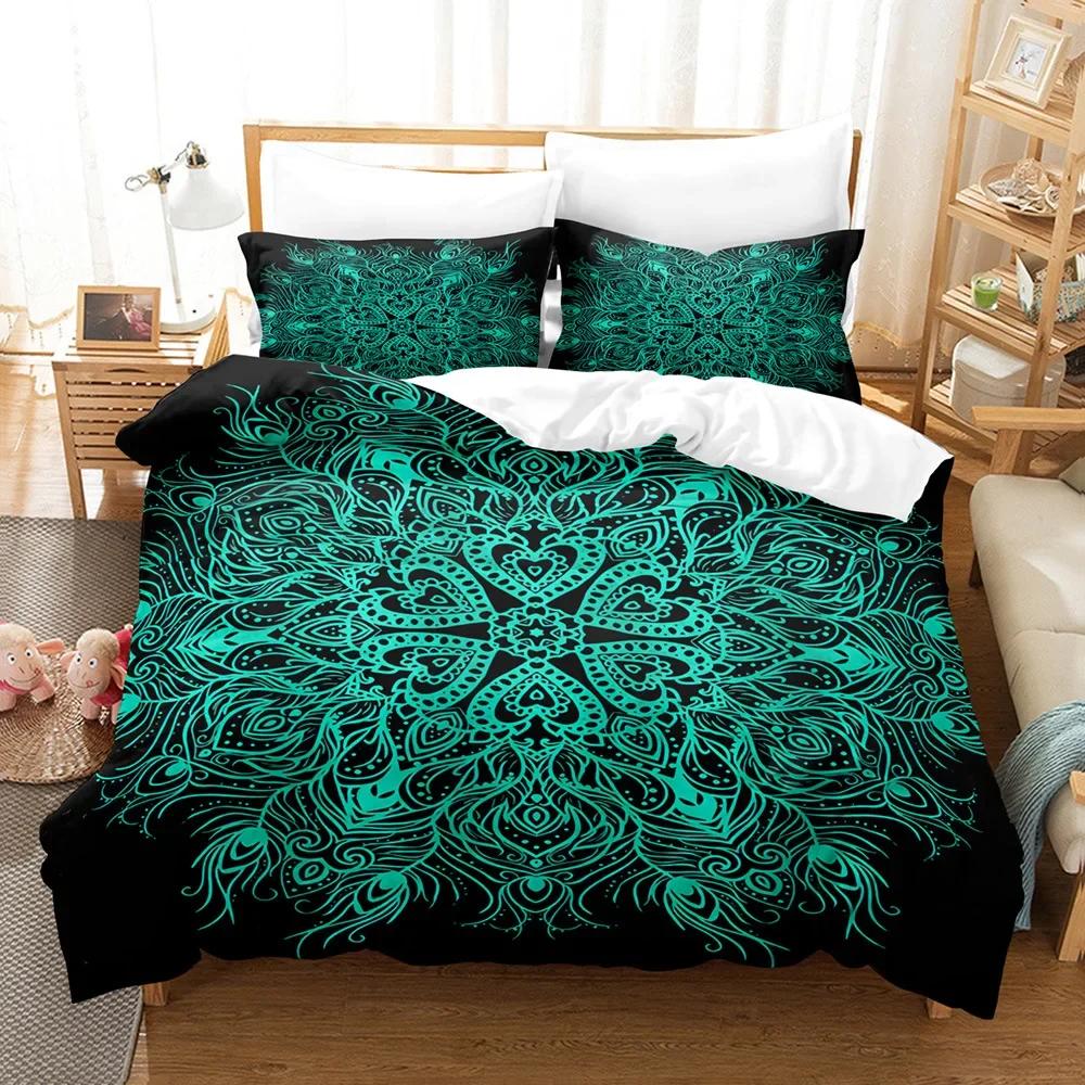 

Comforter Print Mandala Indian Elephant Comforter Set Bedroom Decorative Green Grey With Bedding Set Queen Comforter (quilt)-EU Single(135*200cm)3pcs