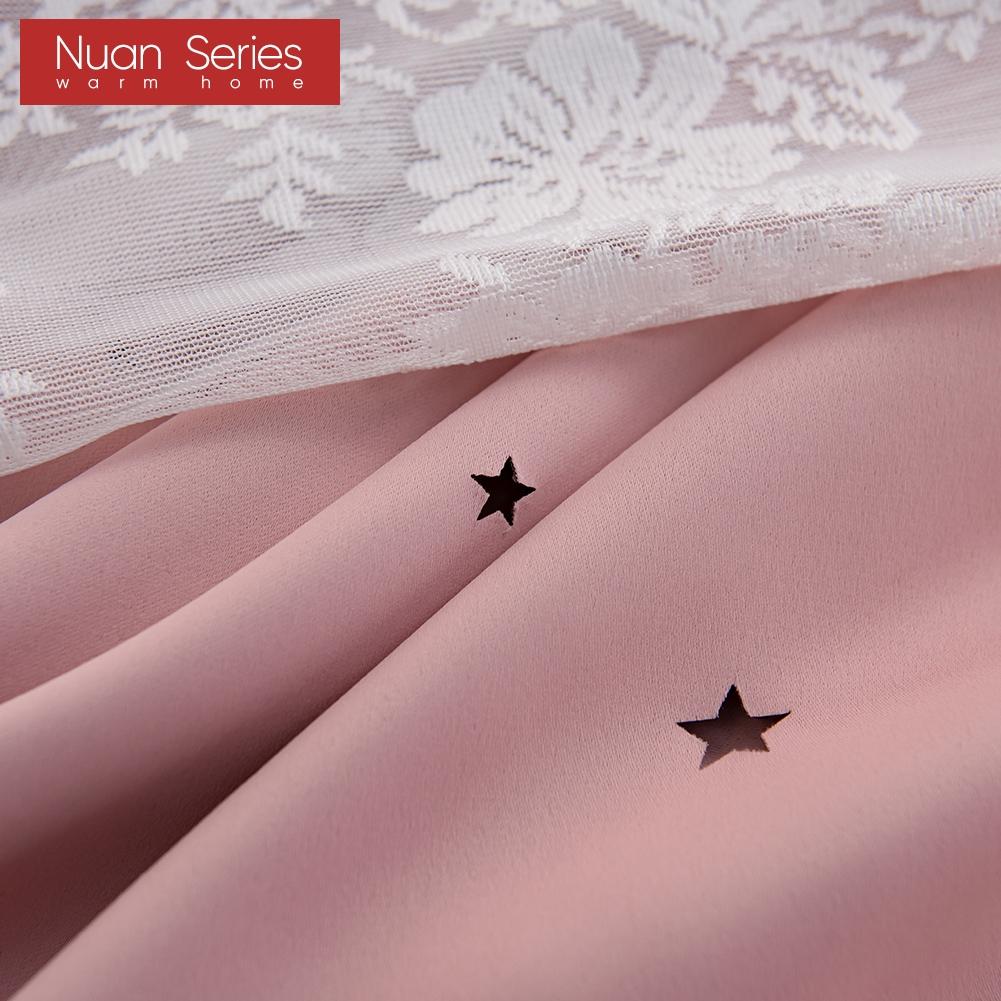 A Set of Nuan Series Hollow Star Blackout Curtain and Lace Sheer Curtains Integrated Gauze Curtain and Curtain for Living Room Bedroom Home Decor