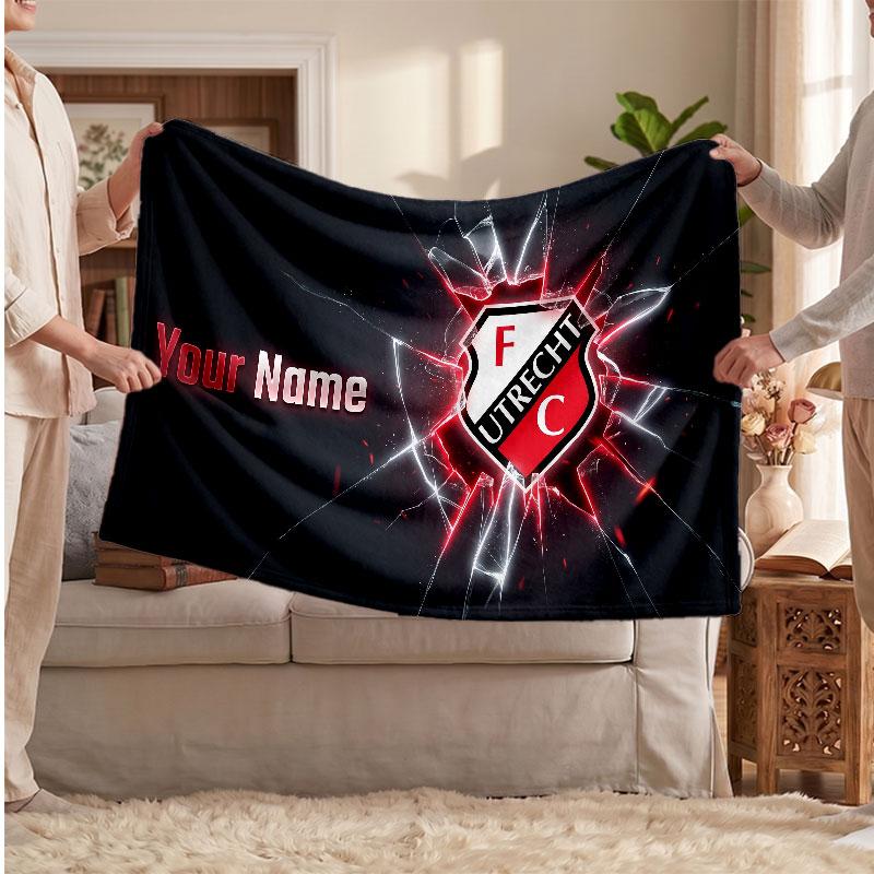 FC Utrecht Personalized Fleece Blanket With Football Logo, Custom Name Text Soft Warm Home Throw Blanket