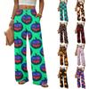 Women Casual Straight Leg Loose Fit Wide Leg Pants Button Front Halloween Pumpkin Print Long Trousers