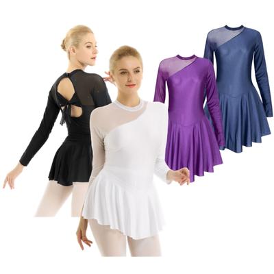 Vestido de baile de manga larga para mujer, vestido de leotardo para entrenamiento de gimnasia y patinaje artístico