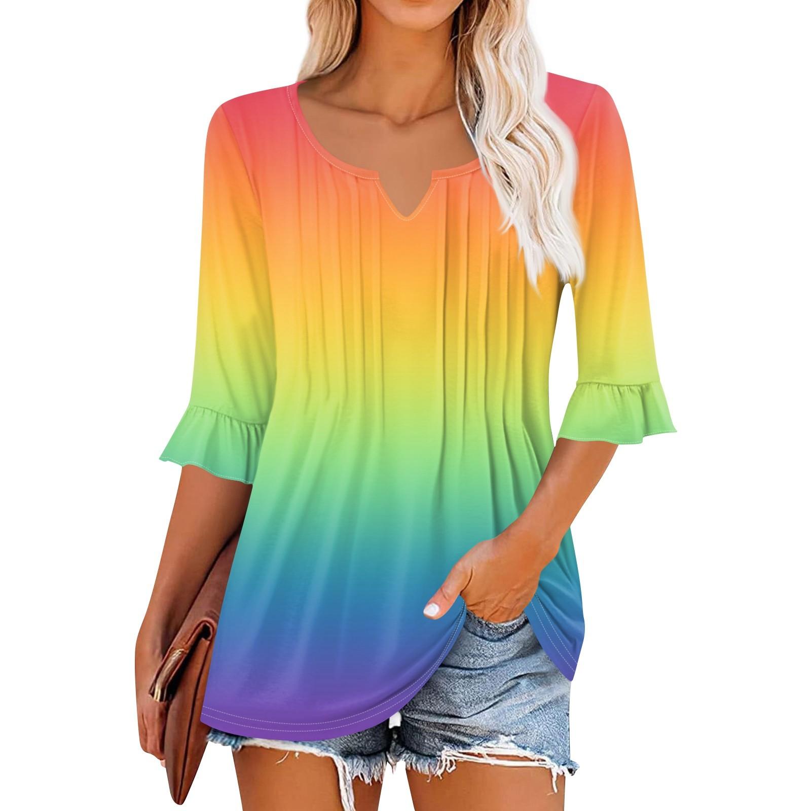 

3/4 рукава топы для женщин повседневные оборки V-образный вырез футболки рабочие блузки нарядные туники топы XXL шафрановый