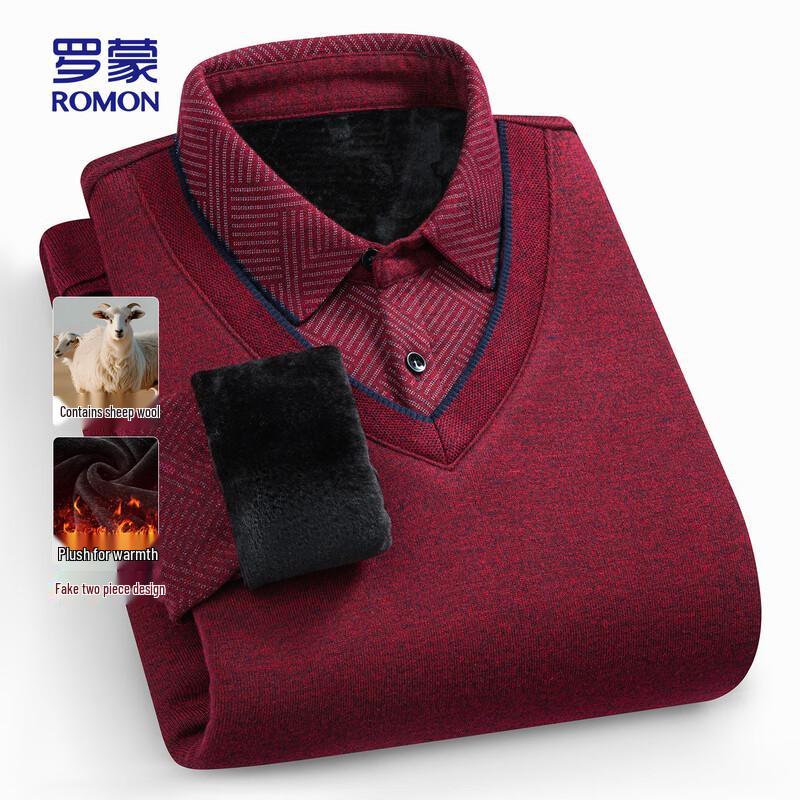 ROMON Men's Fleece-Lined Wool Blend Pullover
