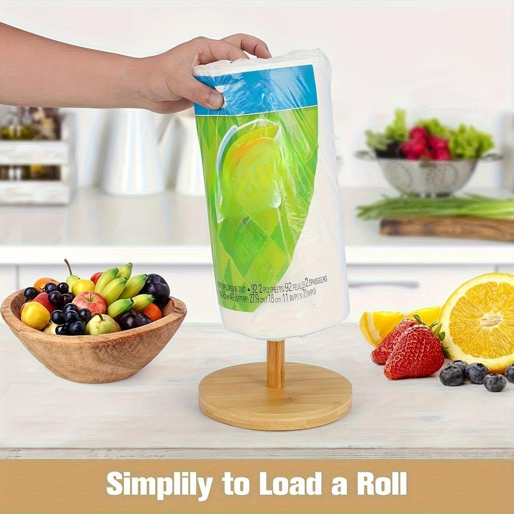 Wood Paper Towel Holder Durable Anti-Skid Tissue Vertical Stand Rack Hook For Kitchens Bathrooms Living Rooms