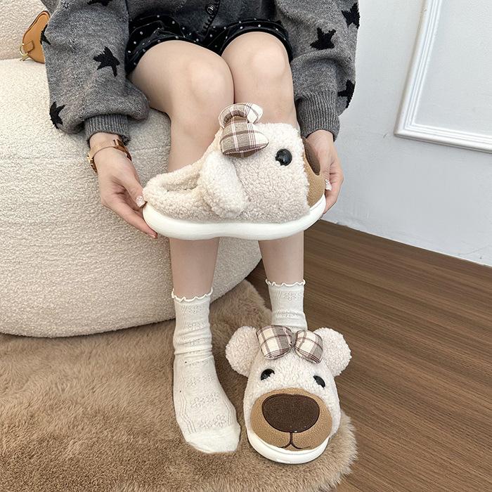 Kapibara fluffy slippers for women in autumn and winter 2025, thick-bottomed indoor home thermal bag head cotton slippers