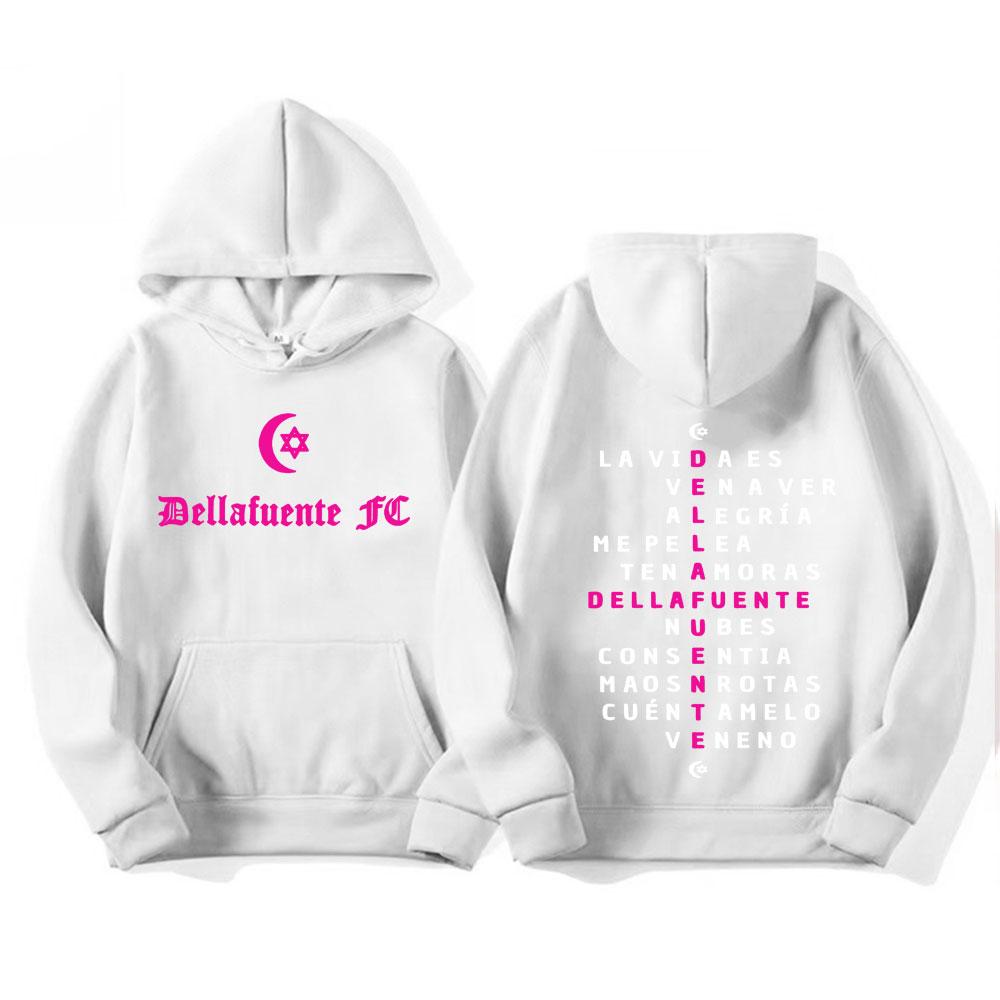 Rapper Dellafuente 2025 Tour Letters Print Hoodie Fashion Retro Gothic Oversized Hoodies Men Women Long Sleeve Fleece Sweatshirt