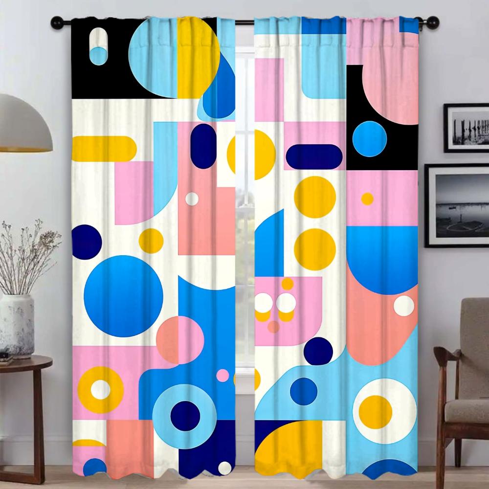 Set aus 2 modernen Memphis-Geometrie-Wohnzimmergardinen Kamera-Jalousien Trennvorhang Heiminterieur Kinder Verdunkelnd Polyester Ideal zum Sitzen