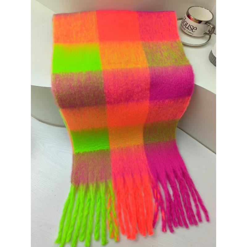 Winter Colorful Macaron Thickened Mohair Soft Waxy Fluffy Scarf Autumn and Winter Cold Protection Plush Shawl Scarf