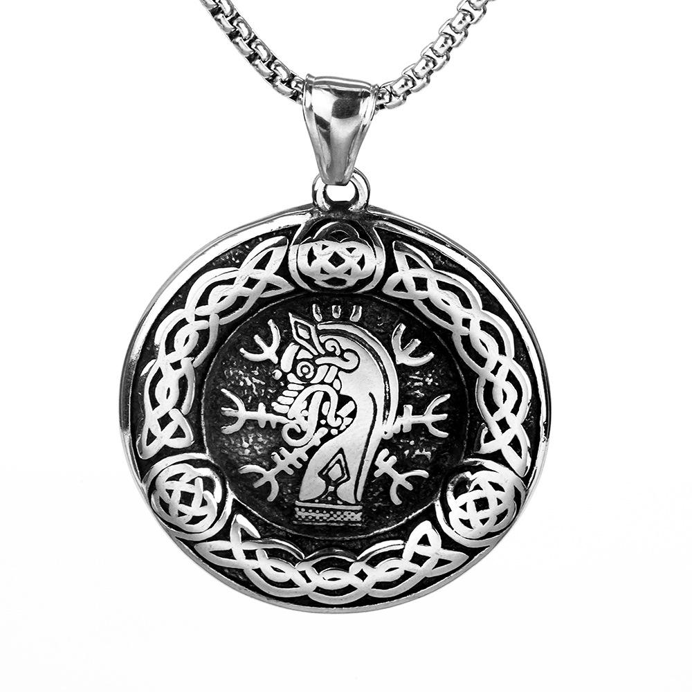 Viking Style Men's Pendant Necklace With Tree Of Life Dragon Compass In Antique Stainless Steel