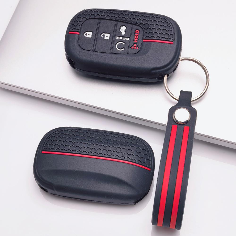 Anti Slip Car Key Protector for Honda Civic Accord Inspire HRV CRV Pilot Odyssey ZR with Keychain Honeycomb Texture Racing Stripe Remote Key Protector