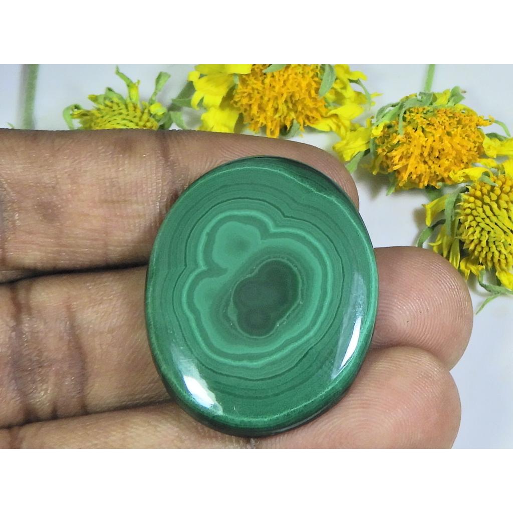 AA++ 68Cts. Natural Green Malachite Oval Cabochon Loose Gemstone 28X35X05MM D-60