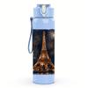 1PC Eiffel Tower Night Scene 750ml Color Plastic Sports Water Bottle Leakproof Flip Straw Lid For Sports Office Home Use