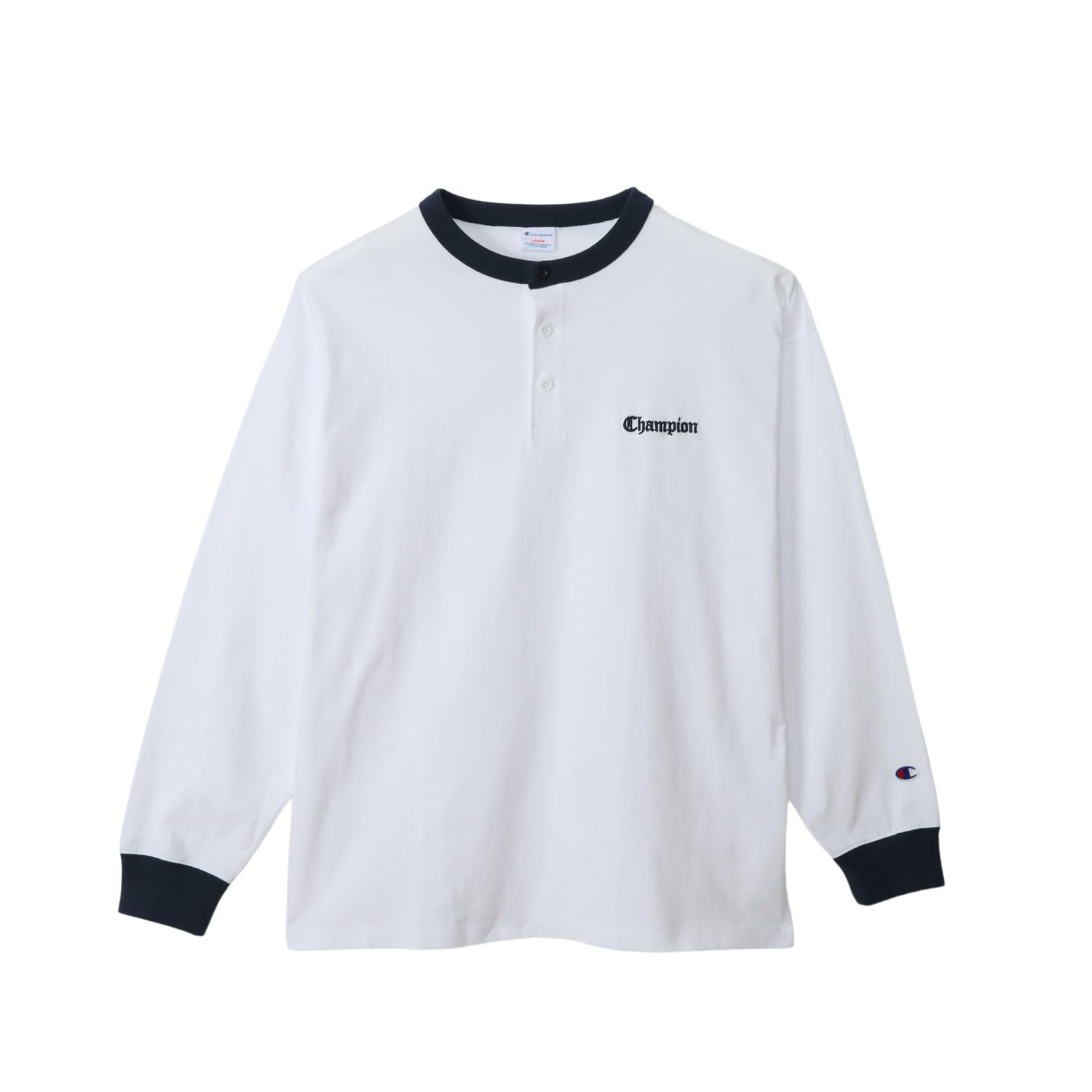 

Футболка с длинным рукавом Relax Script с длинным рукавом и воротником Henley Neck белая [Champion], 100% хлопок, приталенная, с логотипом, рубашка, футболка, мужская повседневная, C3-B405, мужская белый