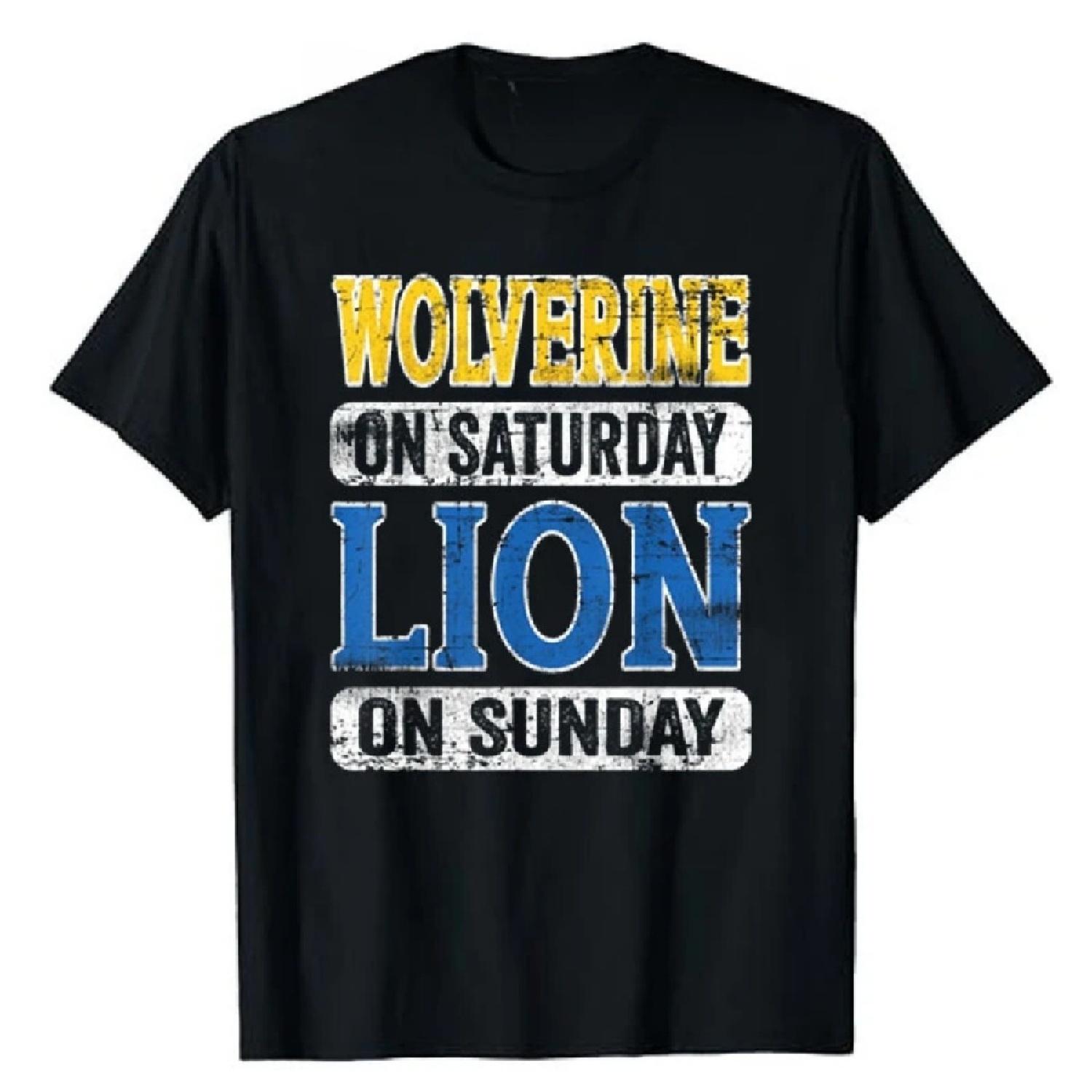 

Father s Day Gifts Warrior Spirit Clothes Letters Saying Tees Wolverine on Saturday Lion on Sunday Detroit T-Shirt harajuku XXXXXL чёрный