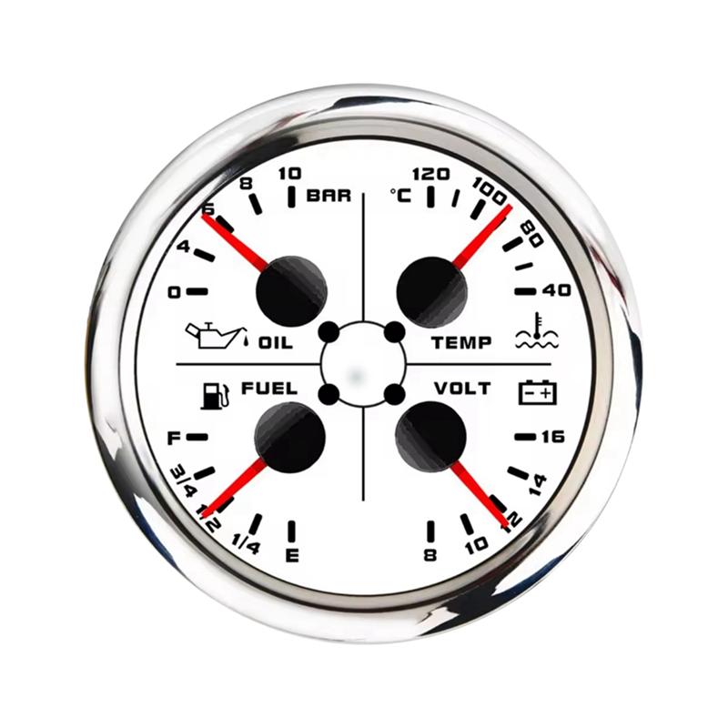 NEW-85Mm 4-In-1 Multifunction Gauge With 0-190Ohms/240-33Ohms Fuel Level Gauge Water Temp Oil Press Voltmeter