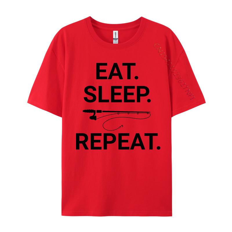 

Eat Sleep Fish Repeat Tshirt Top Tshirts Short Sleeve Leisure Plain Men Tops Shirt Premium Cotton 3D Printing S