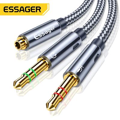 Essager Divisor de fone de ouvido adaptador de áudio 3.5mm fêmea para 2 macho jack microfone y divisor cabo aux para adaptador de pc cabo aux
