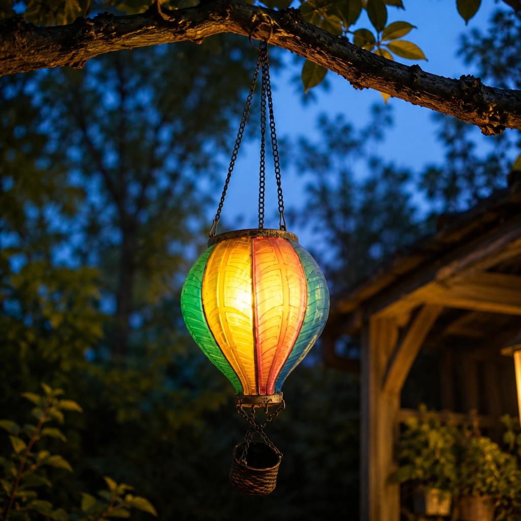 Solar Powered Hot Air Balloon Hanging Lantern Outdoor Patio Garden Decorative Pendant Light for Yard Pathway Balcony Porch
