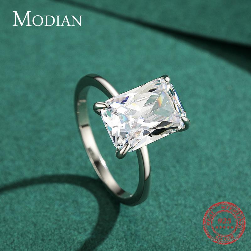 Modian Classic Rectangular Cutting Clear CZ Ring Solid 925 Silver Luxury Finger Rings For Women Wedding Fine Jewelry