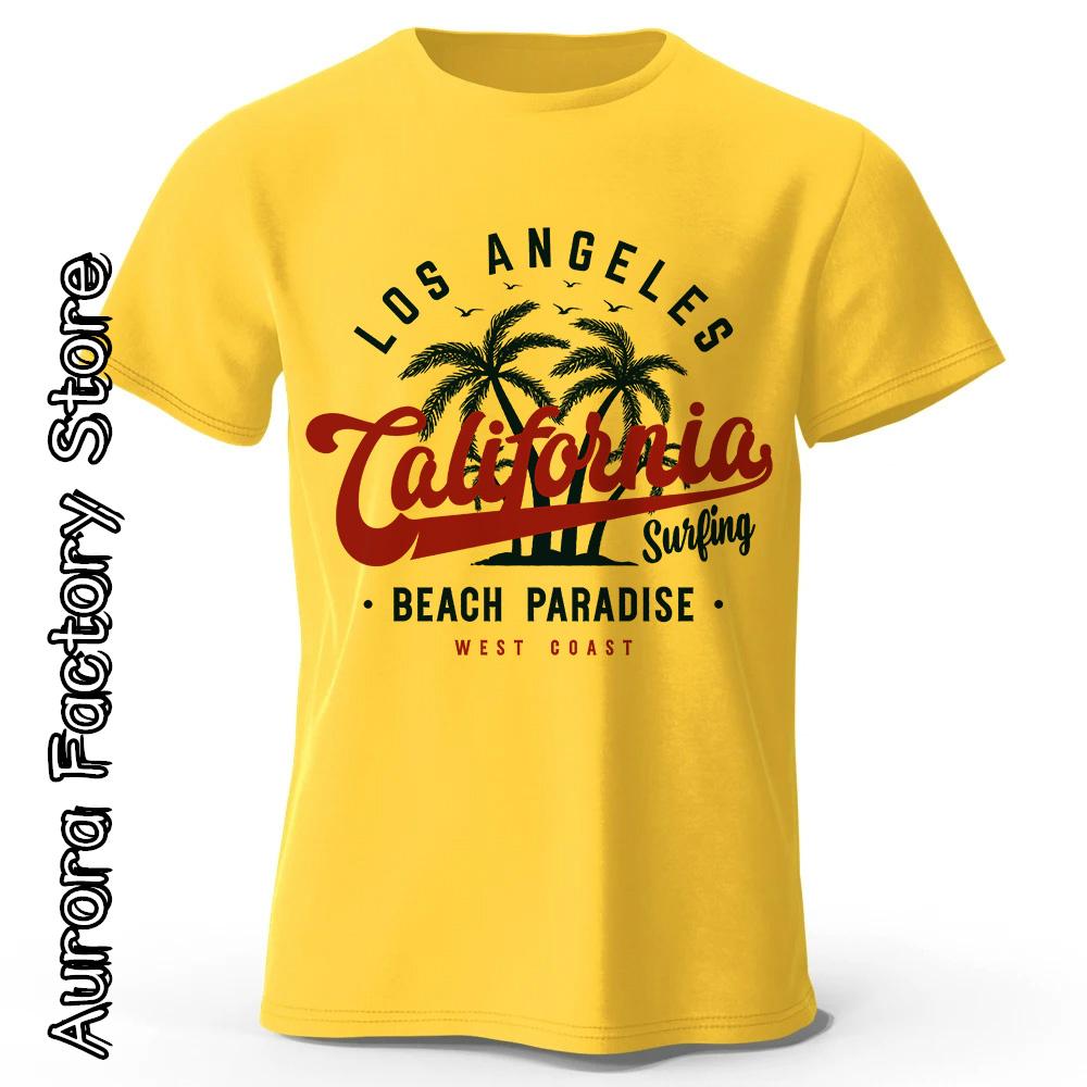 Summer Men Cotton T-Shirt CALIFORNIA Printing Tops Tees Male Fashion Beach Camiseta Short Sleeve Clothing Harajuku Streetwear