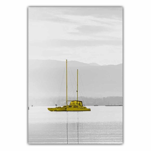 Fashion Retro Art Landscape Canvas Painting Yellow Sailboat Poster Office Wall Painting for Living Room Home Decoration Mural No Frame