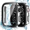 Pacote com 2 Capas Protetoras Compatíveis com Apple Watch Série 45mm com Vidro Temperado, PC Rígido à Prova d'Água Borda Reta Alta Sensibilidade, Prata