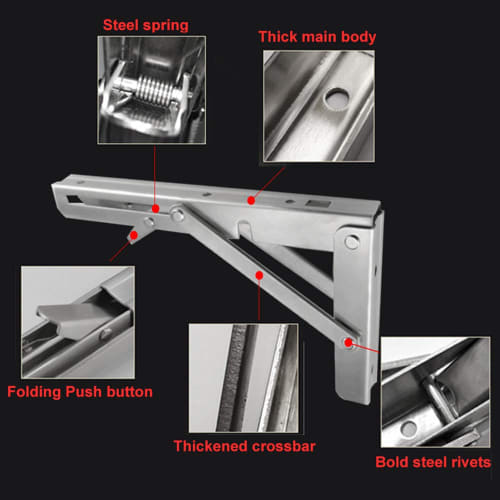 2 Folding Wall-Mounted Shelf Brackets, Space-Saving, Stainless Steel Expansion Screws for Heavy Workbench Shelf Support, 150mm