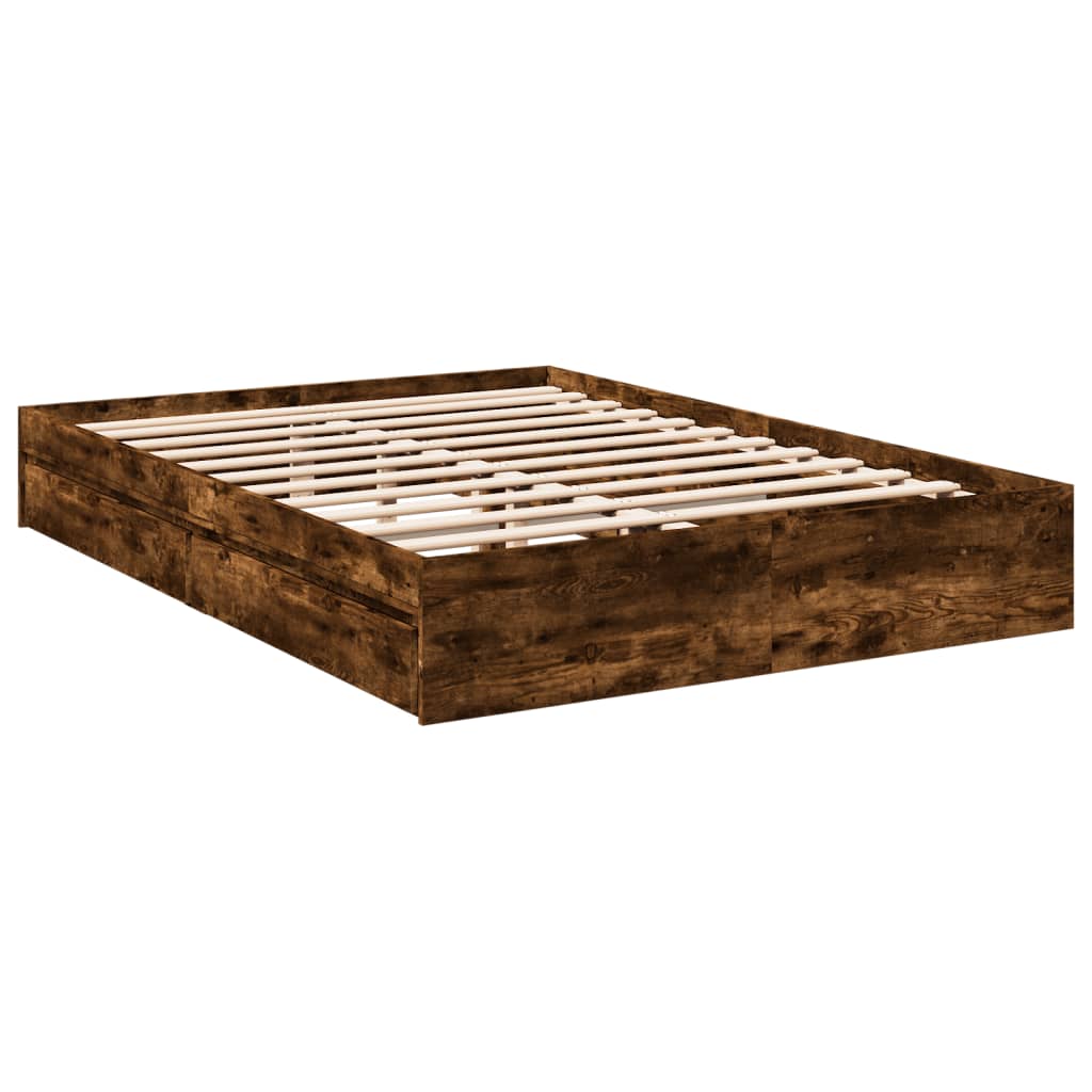 Bed Frame with Drawers Smoked Oak 160x200cm Engineered Wood
