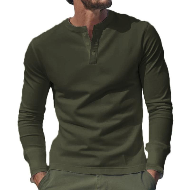 

2026 Winter Foreign Trade Clothing European and American Men s T-shirt Long Sleeved Men s Bottom Coat Men s Henley Shirt M армия зеленый