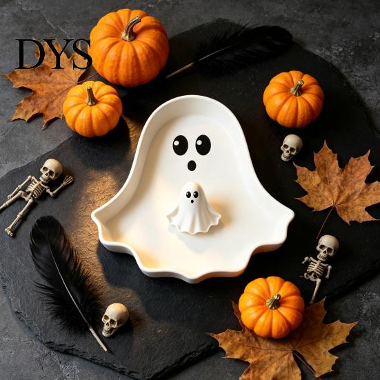 PLA Material Tray Cute Ghost Tray, 3D Printed Halloween Shape Desktop Storage Dish, Small Item Organizer Key Jewelry Candy Tabletop Decor for
