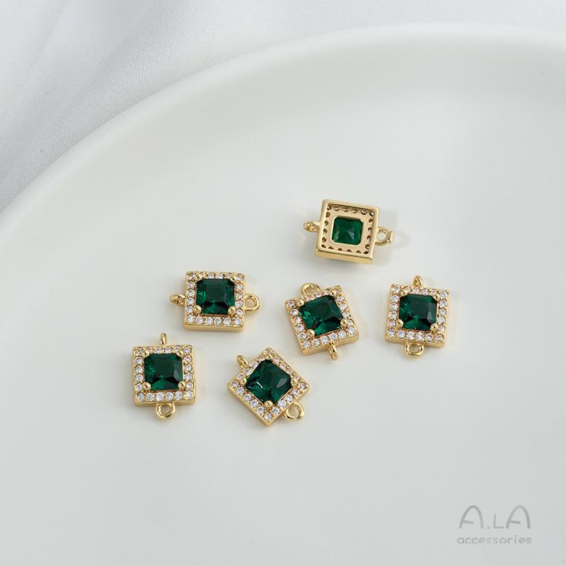 14K Gold-Filled Emerald Olive Green Zircon Geometric Double Hoop Jewelry Accessory