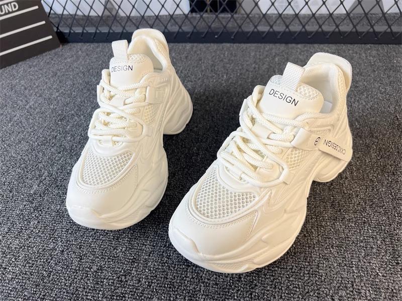 Daddy shoes women's 2025 new spring and summer thick sole inner height increase women's shoes casual sports little white shoes mesh breathable