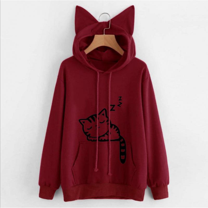 Fall Loose Fleece Printed Hooded Sweater XXXL бордовый 1970₽