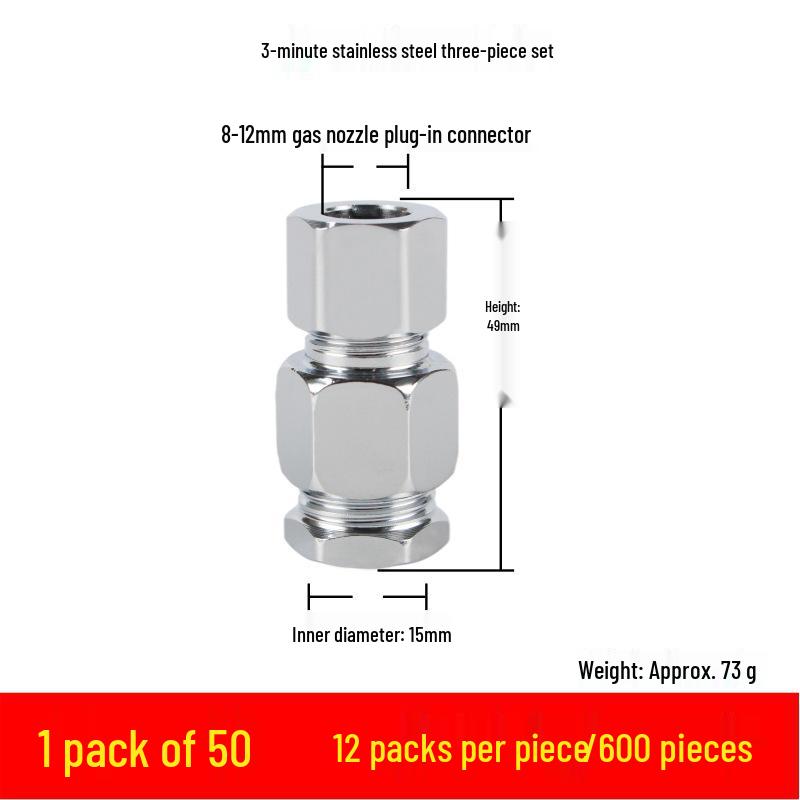 3-Piece Stainless Steel Gas Pipe Nut Set with No-Knock Wave for Natural Gas Conversion, 3/8"", 3/4"", 1"" Quick Connectors