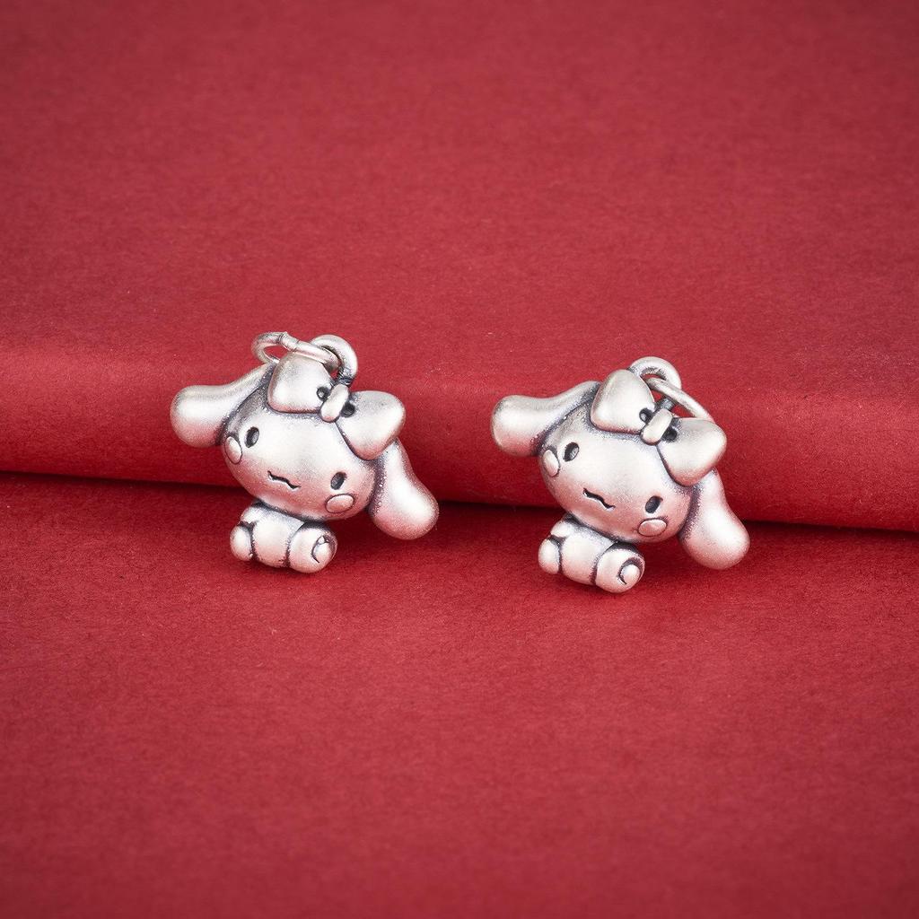 3D Sterling Silver Jade Rabbit Dog Pendant Charm for DIY Jewelry Accessories