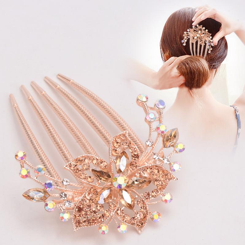 1Pcs Fashion Hairpin, Crystal Five-tooth Comb for Girls' Pigtails, Bun Hair Accessory
