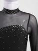 Glänzende Strasssteine Tanzleotard für Mädchen Transparente Mesh Lange Ärmel mit Schlüssellochausschnitt am Rücken Eiskunstlauf Ballettkleid