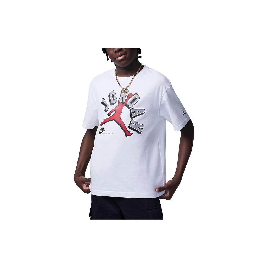 Jordan Logo Print Casual Knit Short Sleeve T-Shirt Childrens Kids Tops White FV2530-100